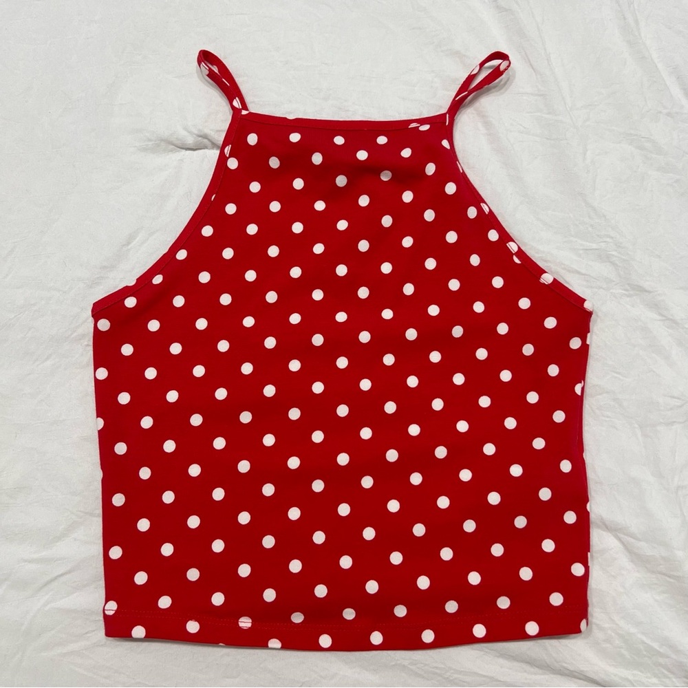 Red Polka dot cropped tank top